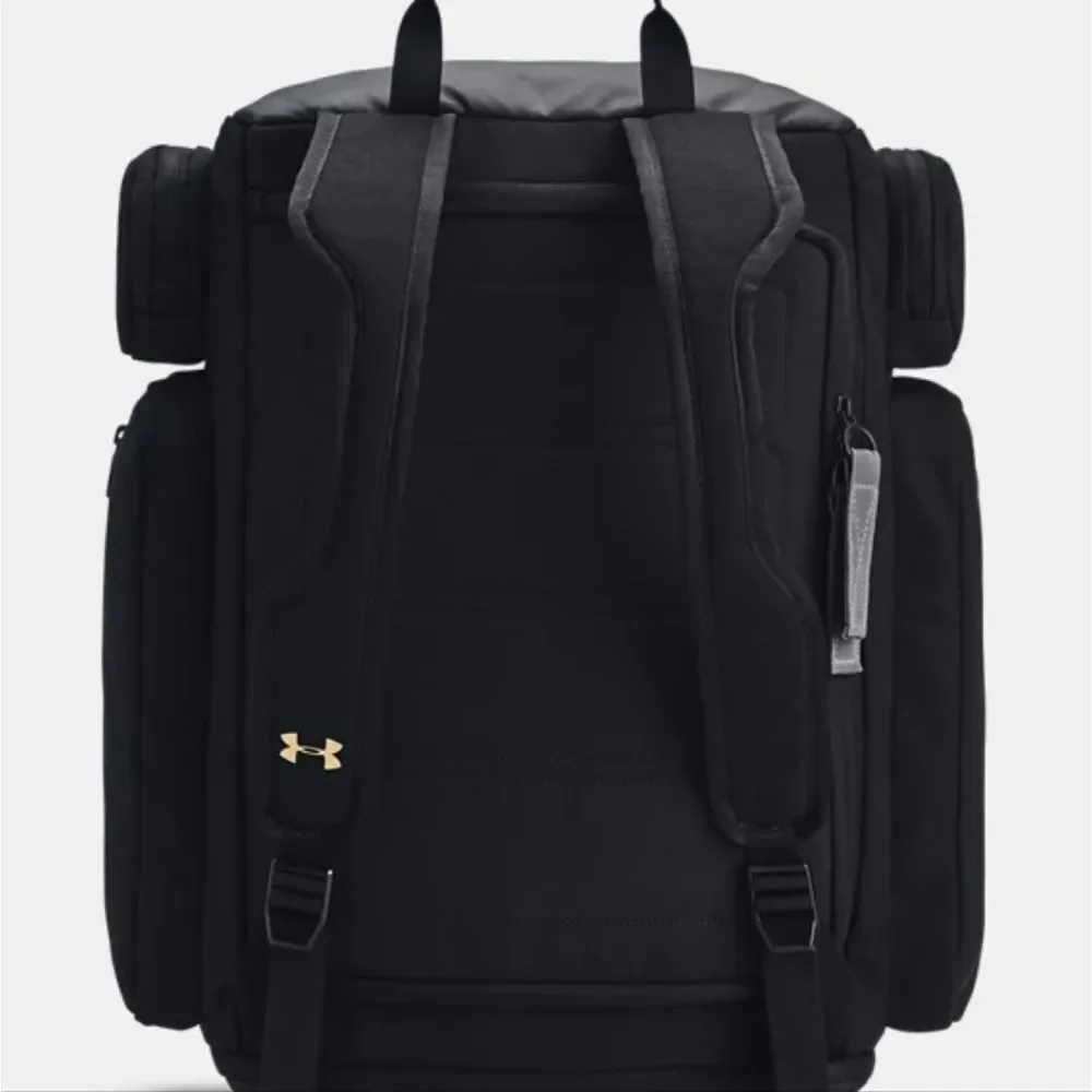 UA Under Armour Project Rock Duffle Backpack Bag Black Gold Gym New 1376459-002